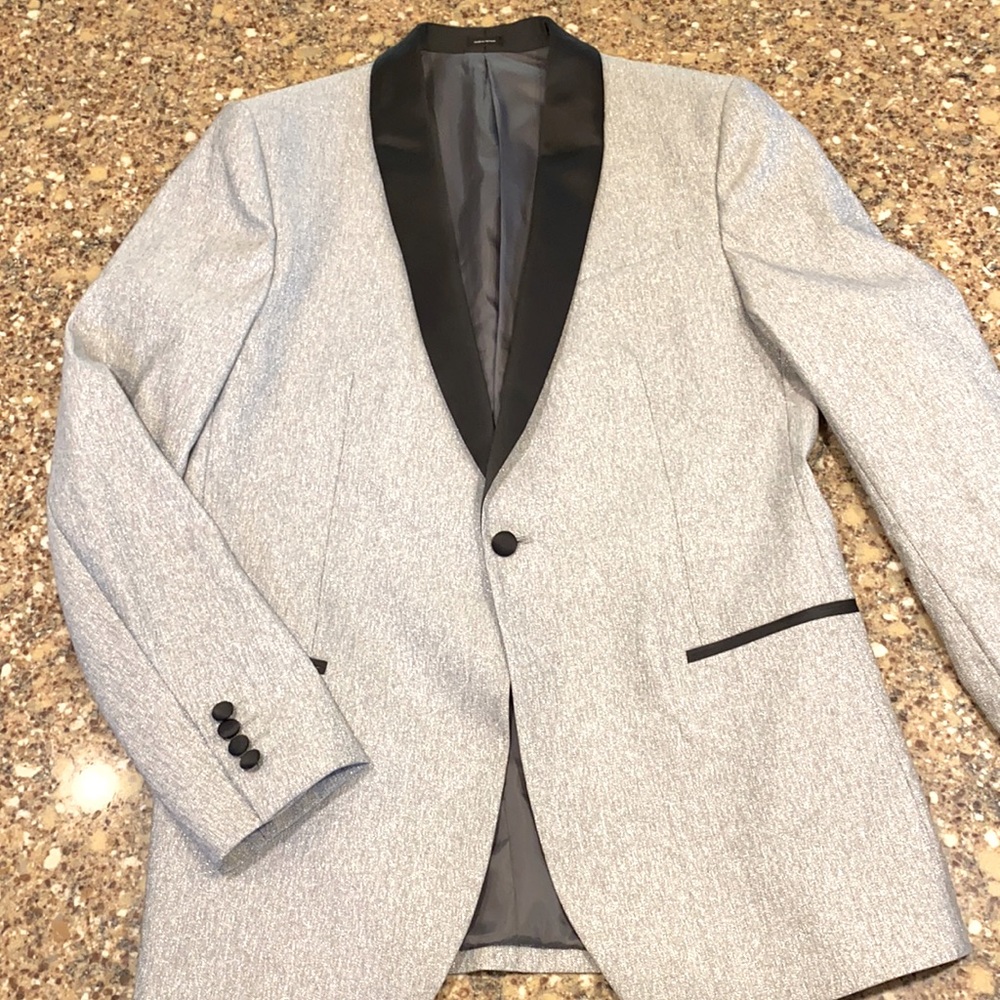 JF J. Ferrar Slim Tuxedo Jacket Silver Sparkle